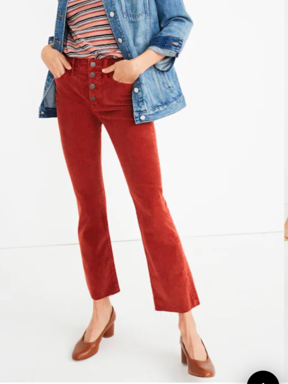 Madewell Cali Demi Boot Corduroy Crop Pants Sz 28 Rust